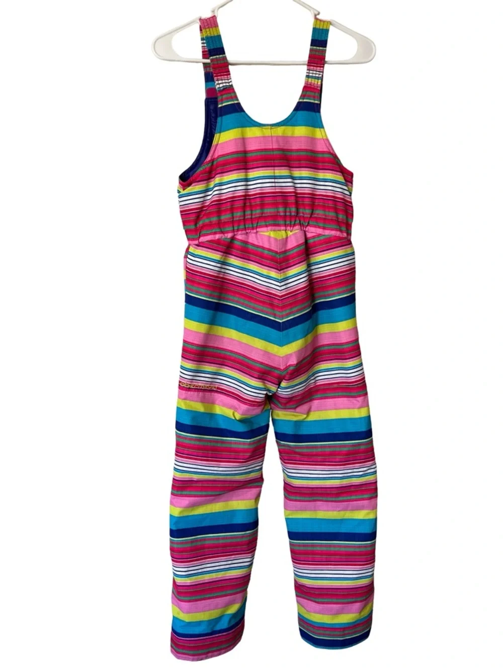 Obermeyer Snowverall I-Grow Girls Size 8 Bright Pink Multi-Stripe‎ Snow Bibb